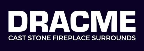 DRACME logo with the tagline Cast Stone Fireplace Surrounds on a dark background.