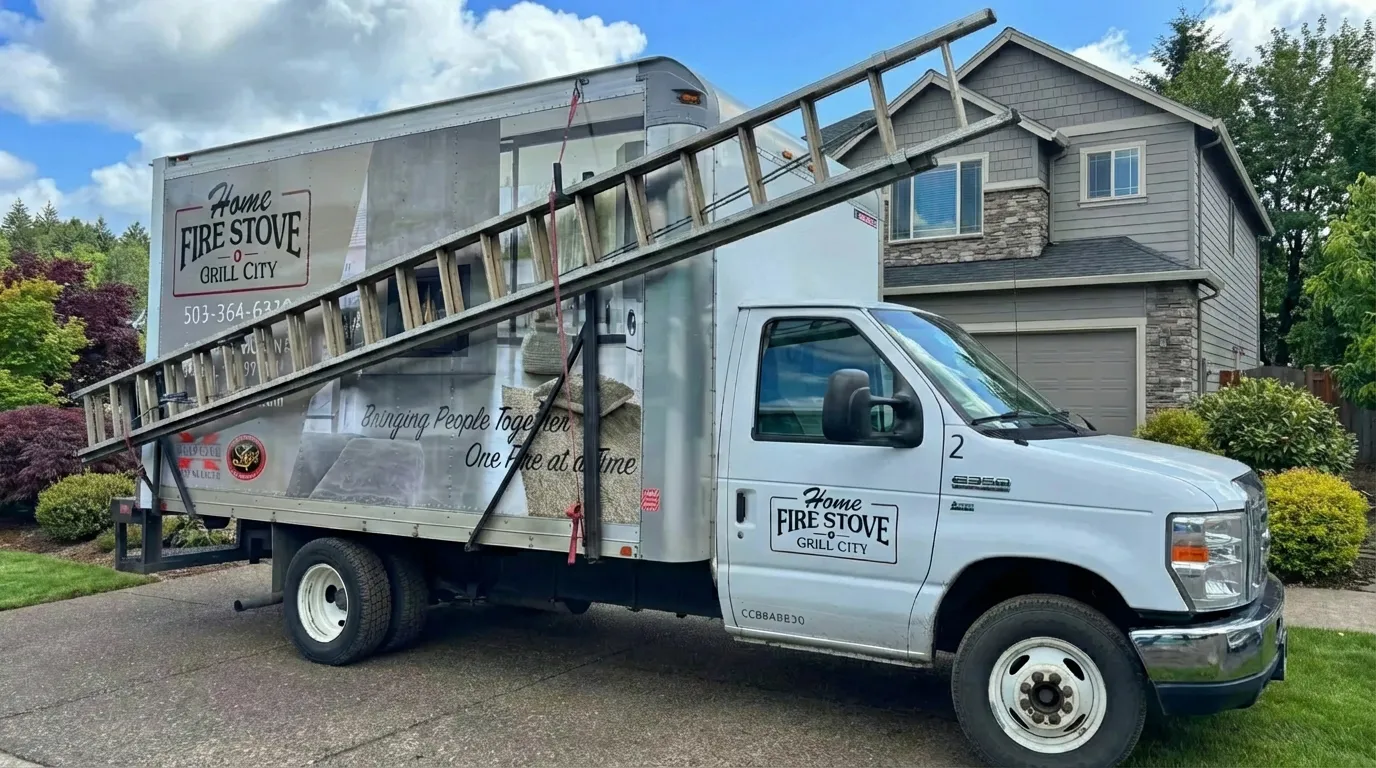 A white service truck with 