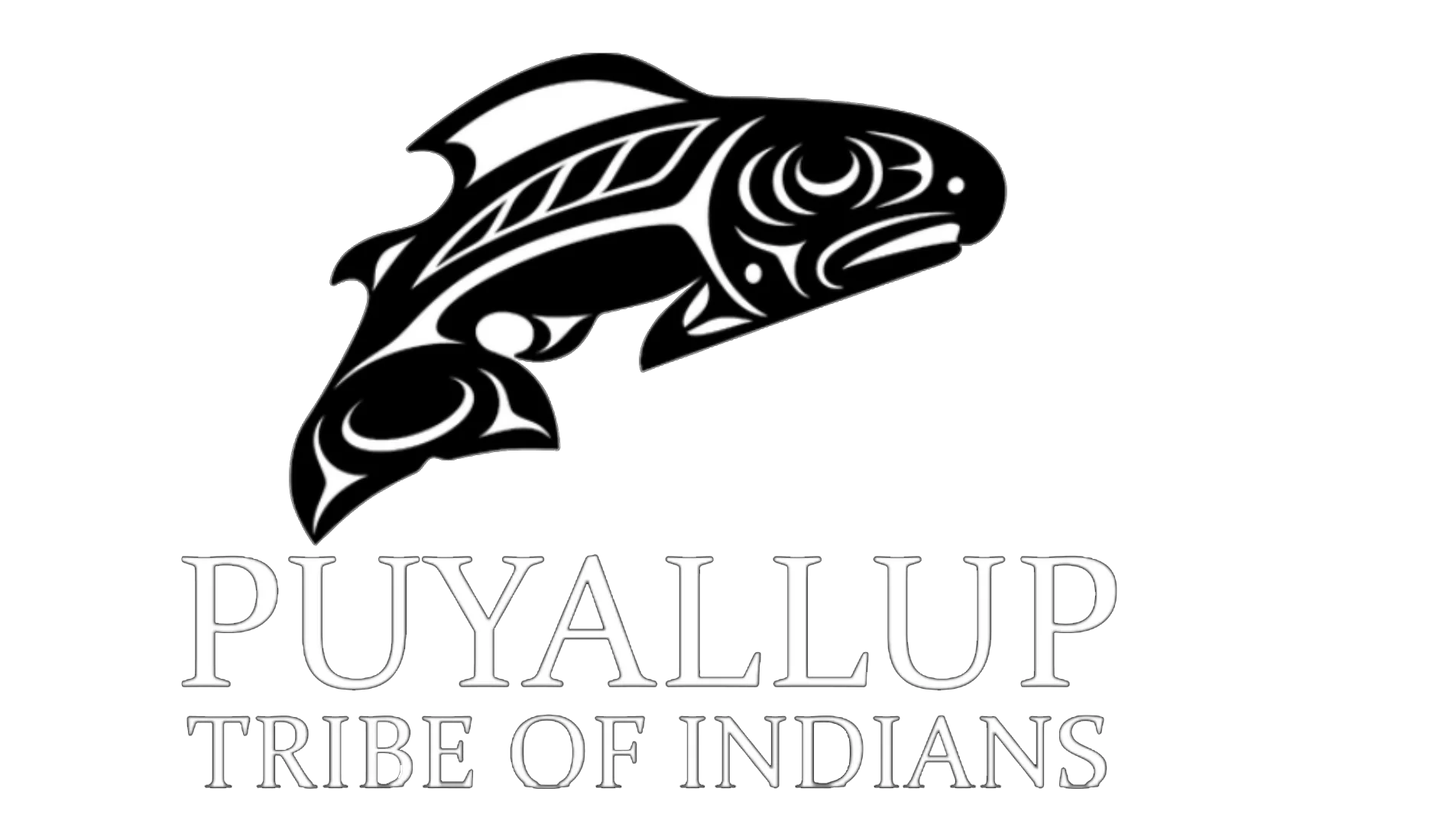 Puyallup Tribe of Indians logo featuring a stylized black and white fish above the text PUYALLUP TRIBE OF INDIANS.