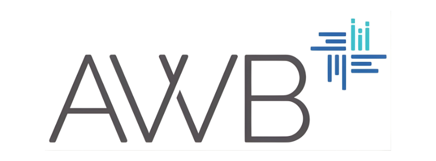 AWB logo with stylized blue and teal lines forming a geometric pattern on the top right corner.