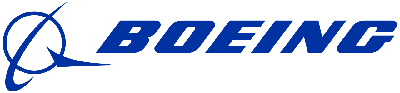 Boeing corporate logo: blue wordmark BOEING with a curved orbit/streak forming a stylized globe.