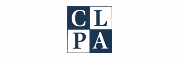 CLPA logo of four alternating navy and white squares with serif letters C L P A