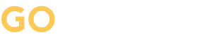 Logo with the word GO: in yellow and gray, followed by a pixelated black and white section suggesting stylized or abstract text or design.
