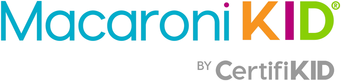 Logo of Macaroni KID by CertifiKID with Macaroni in blue and KID in colorful letters. By CertifiKID is in smaller gray text below.