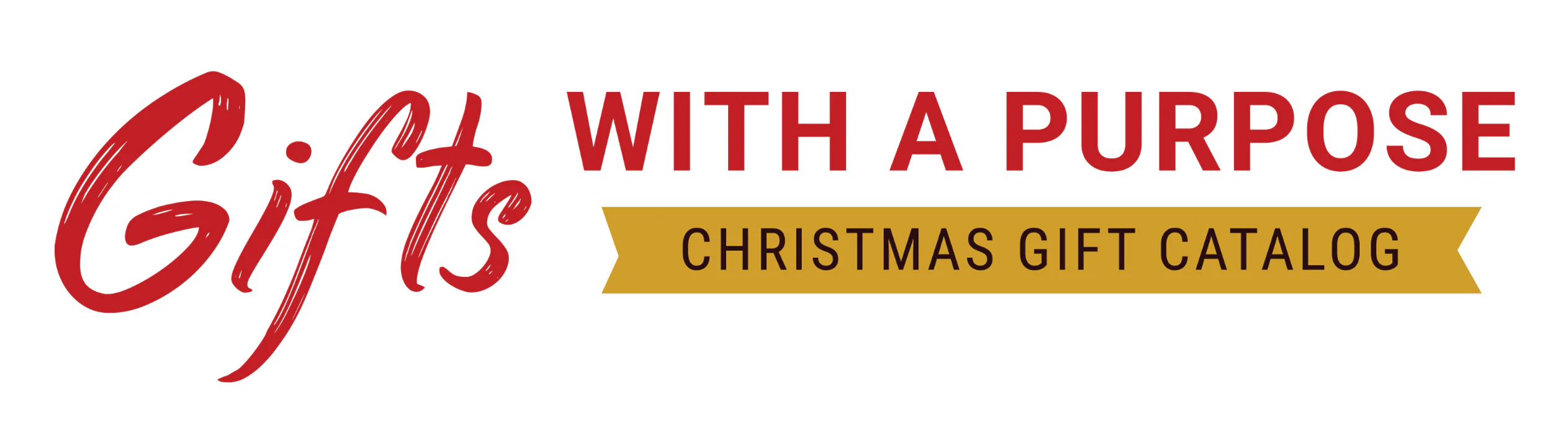 Gifts with a Purpose logo featuring Christmas Gift Catalog in red and black text on a white background.